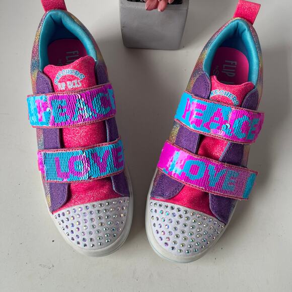 SKECHERS Flip Kicks Twi-Lites 2.0 Sparkle Vibes Girls Sneakers Shoes Size 3 Pink - Picture 4 of 15
